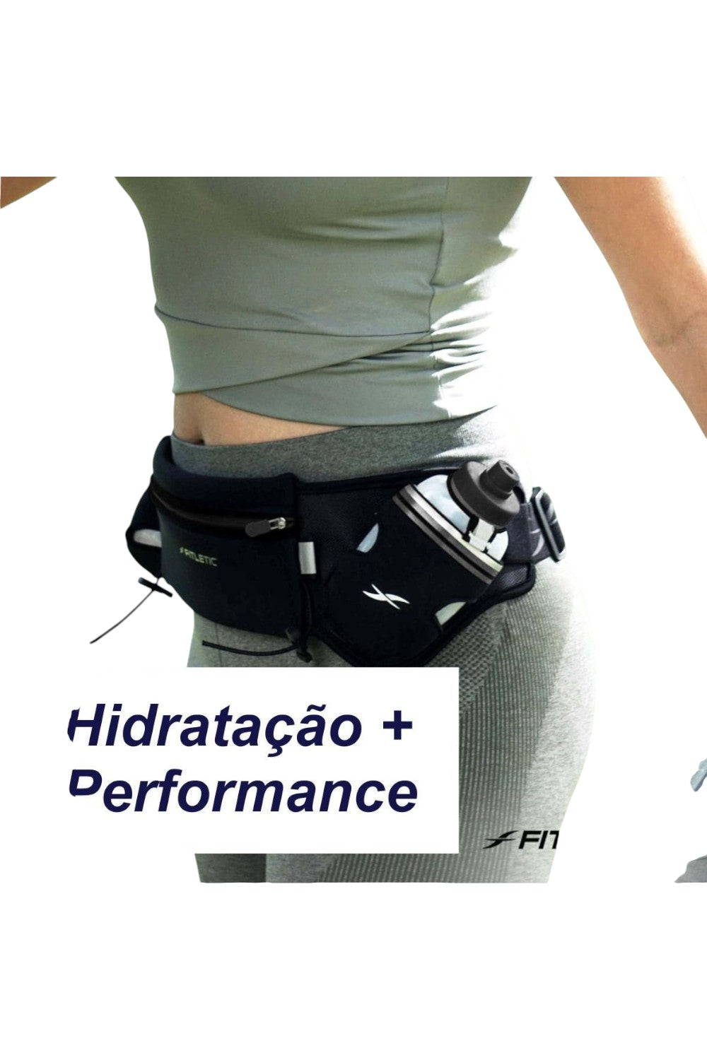 Cinto de hidratação preto Fitletic Hydra 16 com garrafa, usado por corredora, disponível na loja SPORTBR.