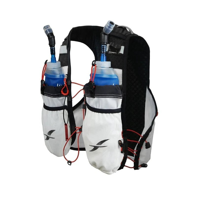 Colete de hidratação SPORTBR Hydravest 2.5L branco com duas garrafas soft flask e bicos para corrida.