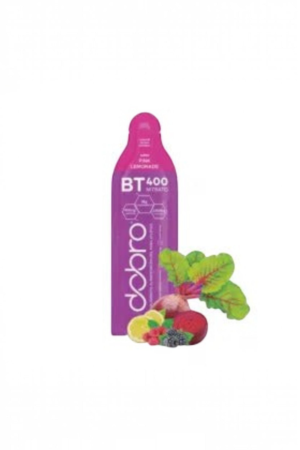 Sachê de gel de carboidrato SPORTBR DOBRO BT Nitrato sabor Pink Lemonade com beterraba, limão e frutas vermelhas.