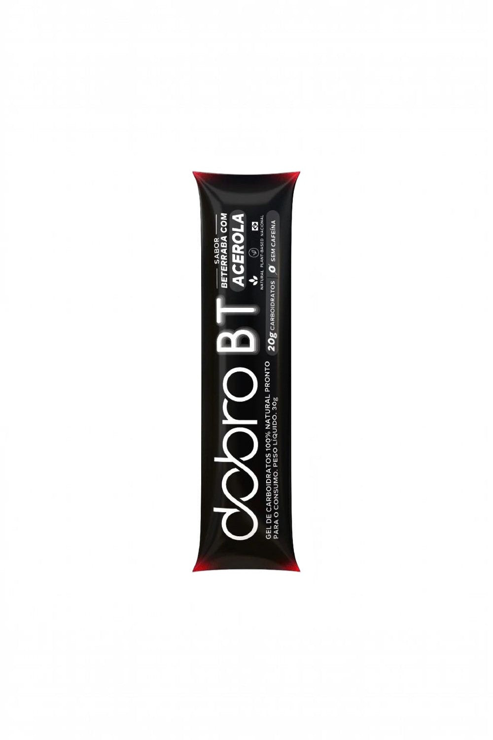 Sachê de gel de carboidrato natural DOBRO sabor beterraba com acerola, vendido pela SPORTBR, embalagem preta de 30g.