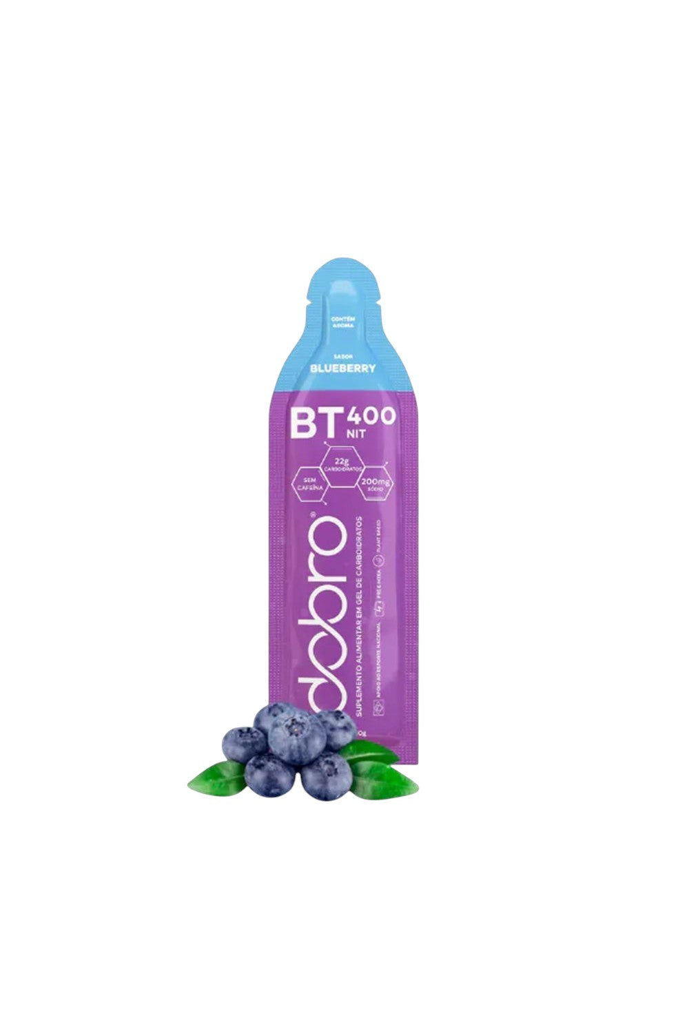 Sachê de gel de carboidrato SPORTBR DOBRO BT Nitrato sabor blueberry com 30g, ideal para performance esportiva.