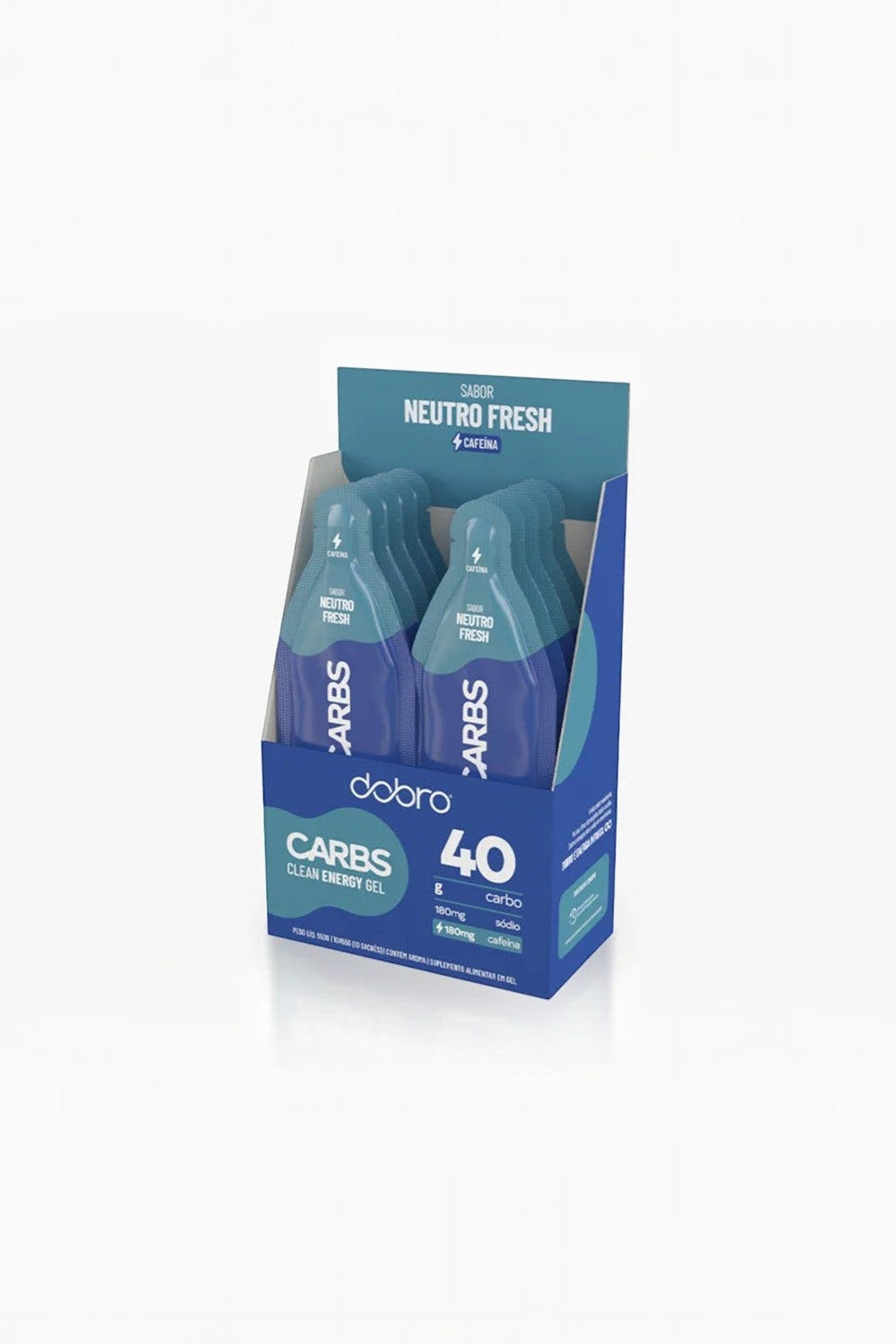 Caixa com 10 sachês de gel de carboidrato SPORTBR Dobro sabor Neutro Fresh com cafeína para performance esportiva