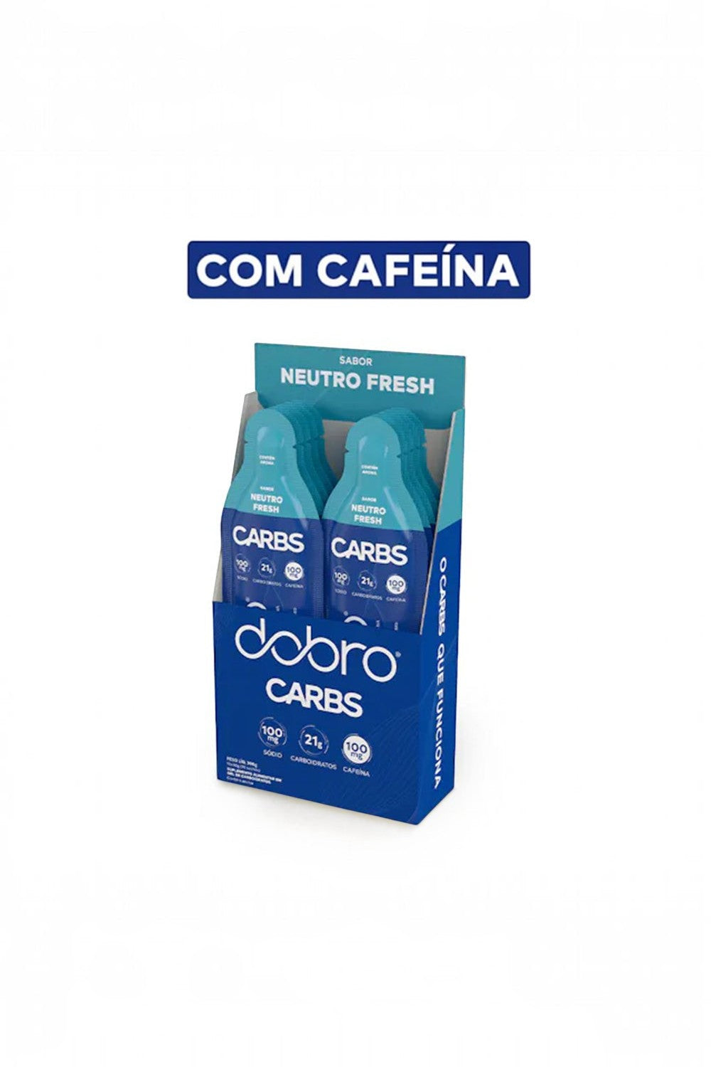 Caixa com 10 sachês de gel de carboidrato SPORTBR Dobro sabor Neutro Fresh com cafeína para energia em treinos