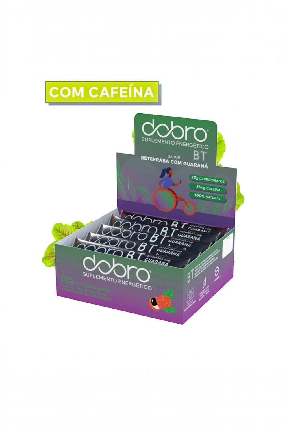 Caixa com 10 sachês de gel energético SPORTBR Dobro sabor beterraba com guaraná e cafeína para performance esportiva