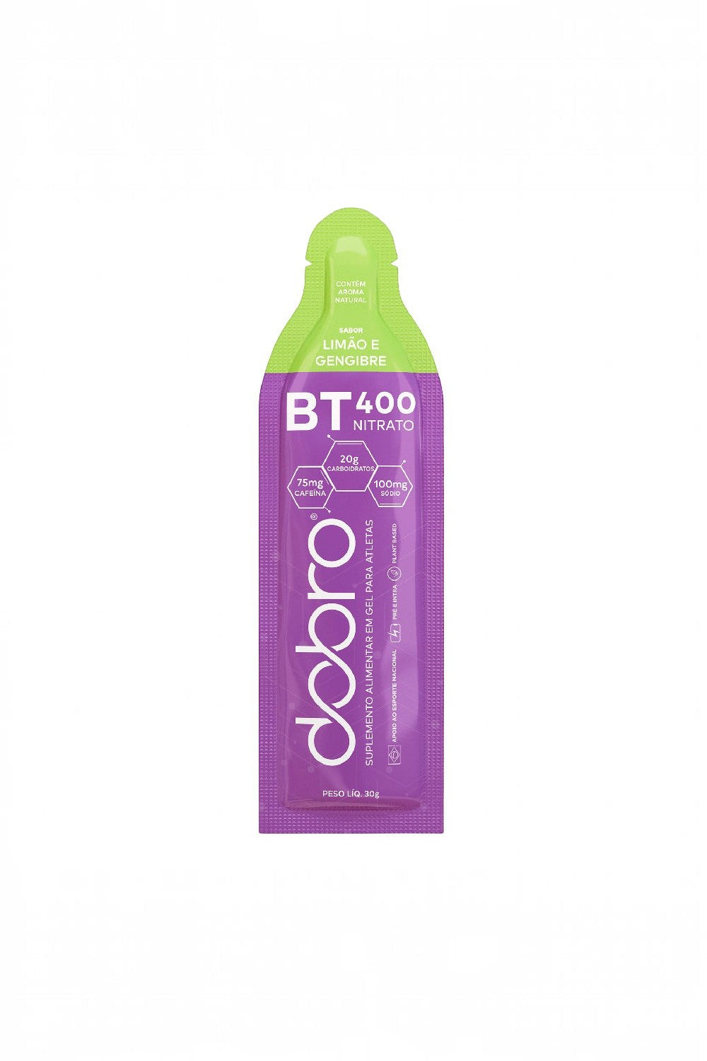 Sachê de gel de carboidrato SPORTBR DOBRO BT 400 Nitrato sabor limão e gengibre para performance em esportes