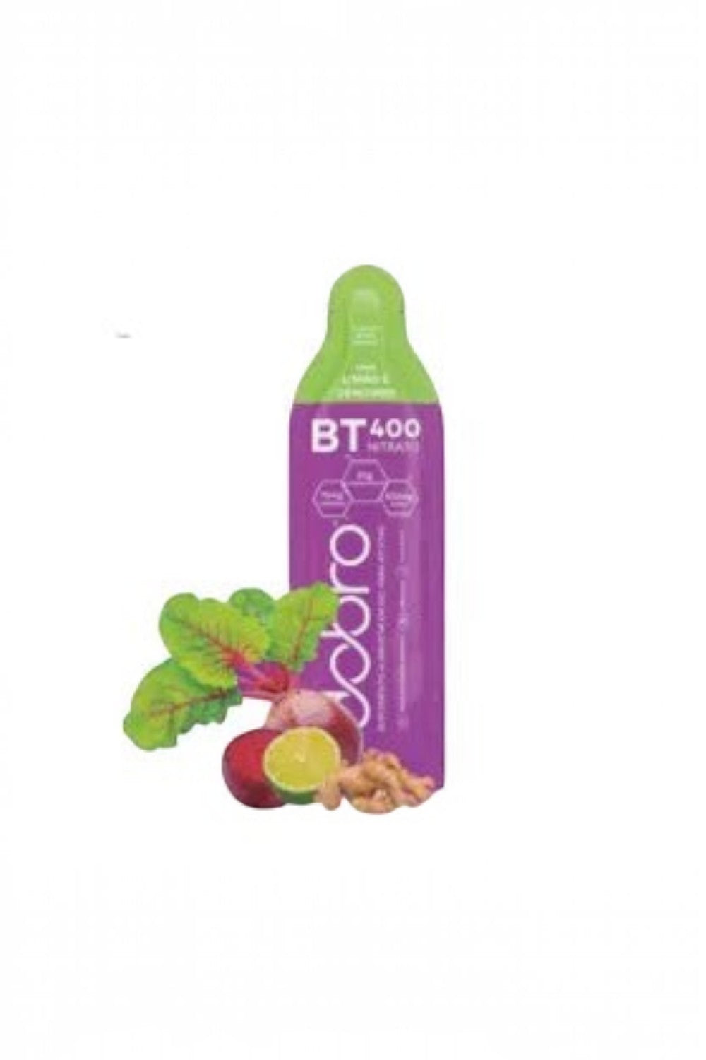 Sachê de gel de carboidrato SPORTBR DOBRO BT 400 Nitrato sabor limão e gengibre com beterraba ao lado