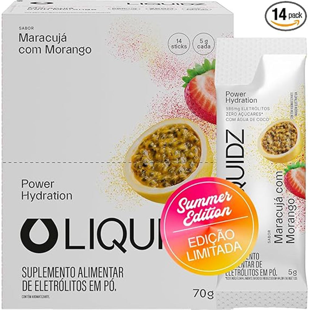 SPORTBR Caixa com 14 sachês de eletrólitos em pó sabor maracujá com morango para hidratação e performance.