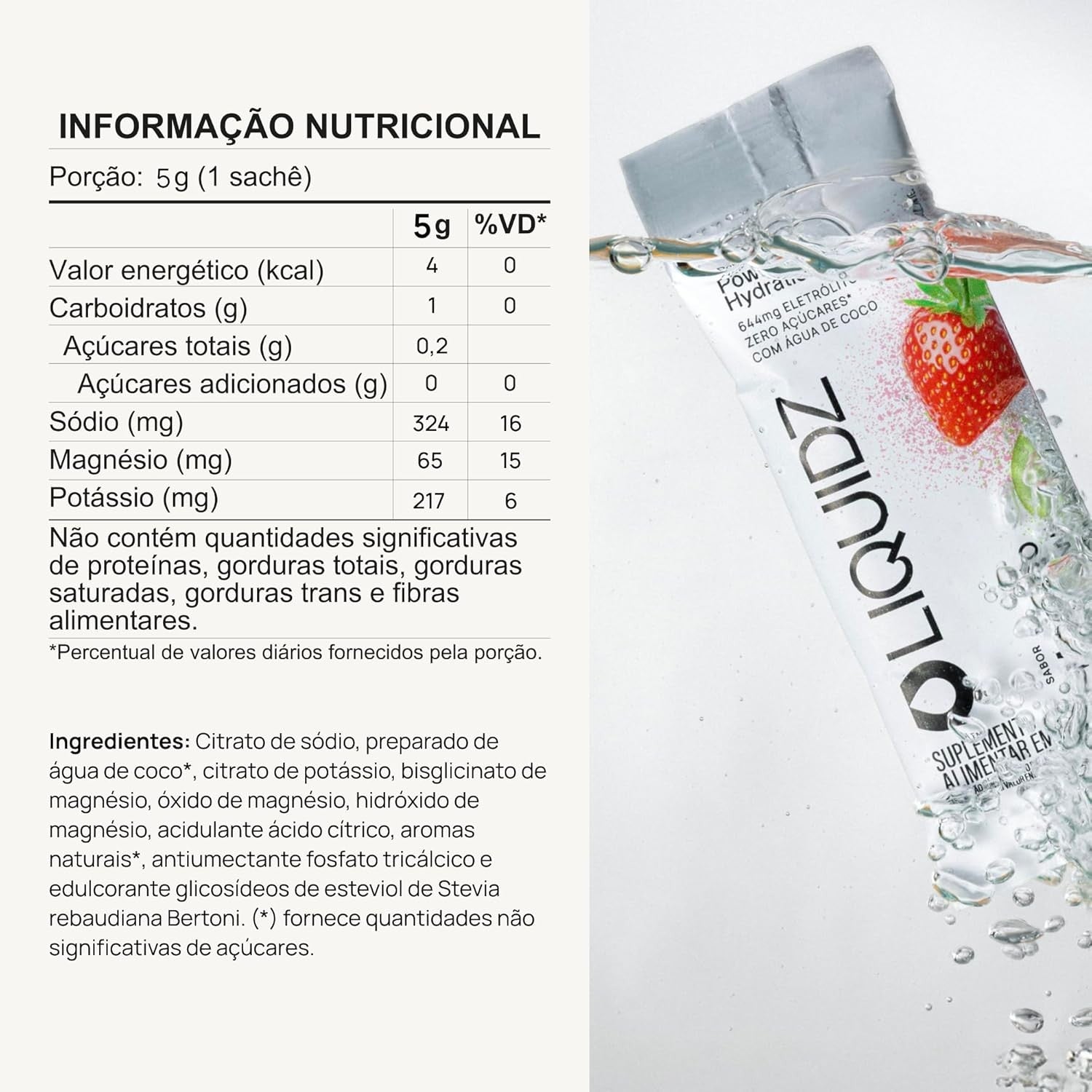 Sachê de eletrólitos em pó SPORTBR sabor morango com kiwi, com 5g de produto e zero açúcar.