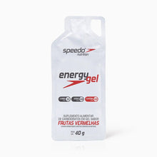 Sachê Energy Gel Speedo PWRD Z2 sabor Frutas Vermelhas com 100mg de cafeína e 25g de carboidratos.