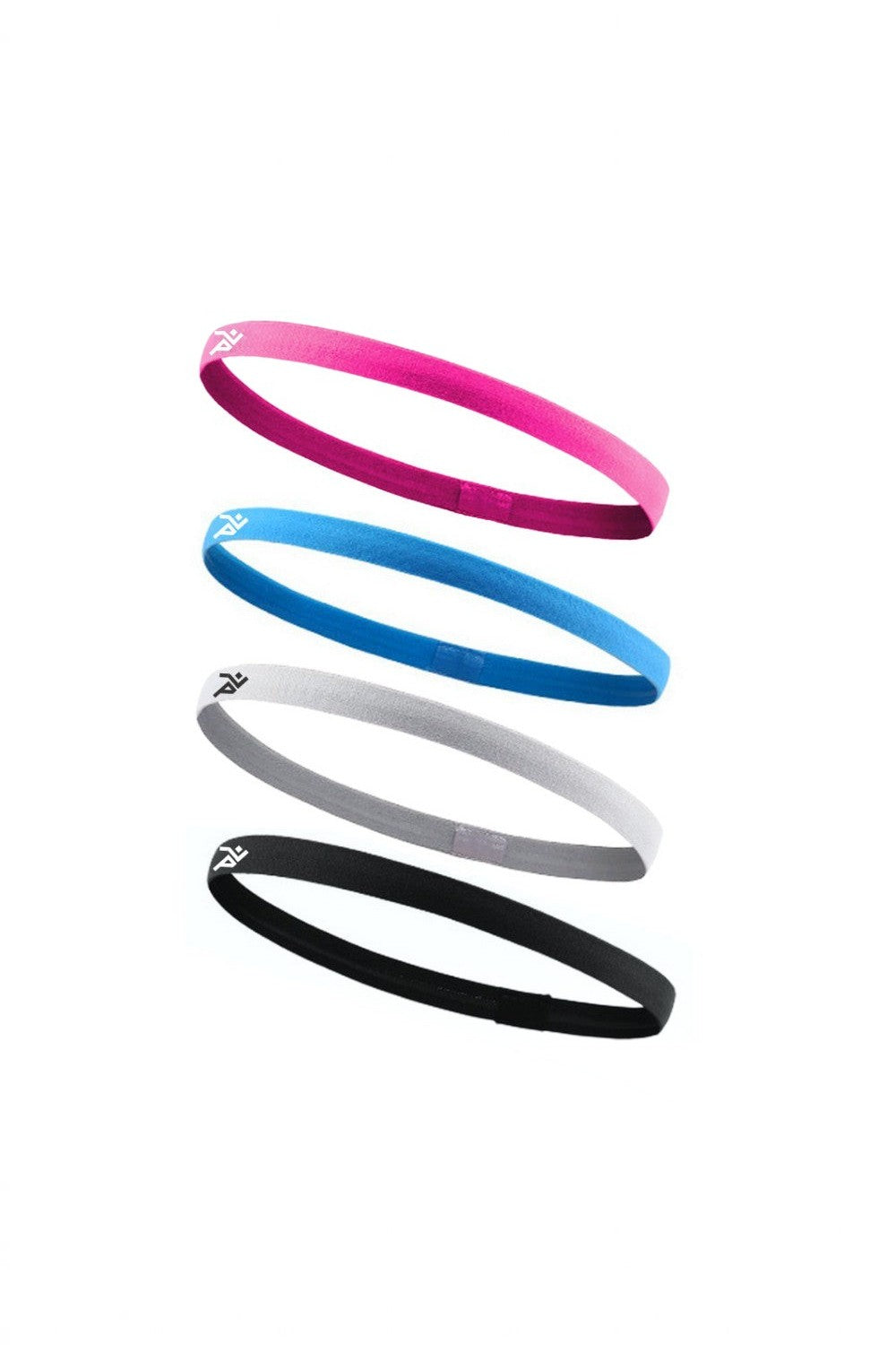 Kit com 4 faixas de cabelo esportivas finas SPORTBR em cores variadas com silicone antiderrapante para treinos.