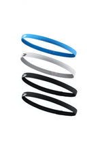 Kit com 4 faixas de cabelo esportivas finas SPORTBR nas cores azul, branca e preta com silicone antiderrapante.