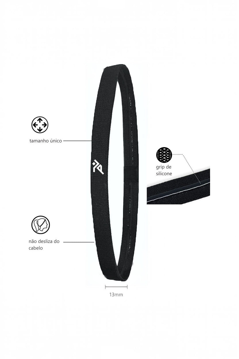 Faixa de cabelo esportiva preta SPORTBR com silicone antiderrapante interno e ajuste elástico para treinos.