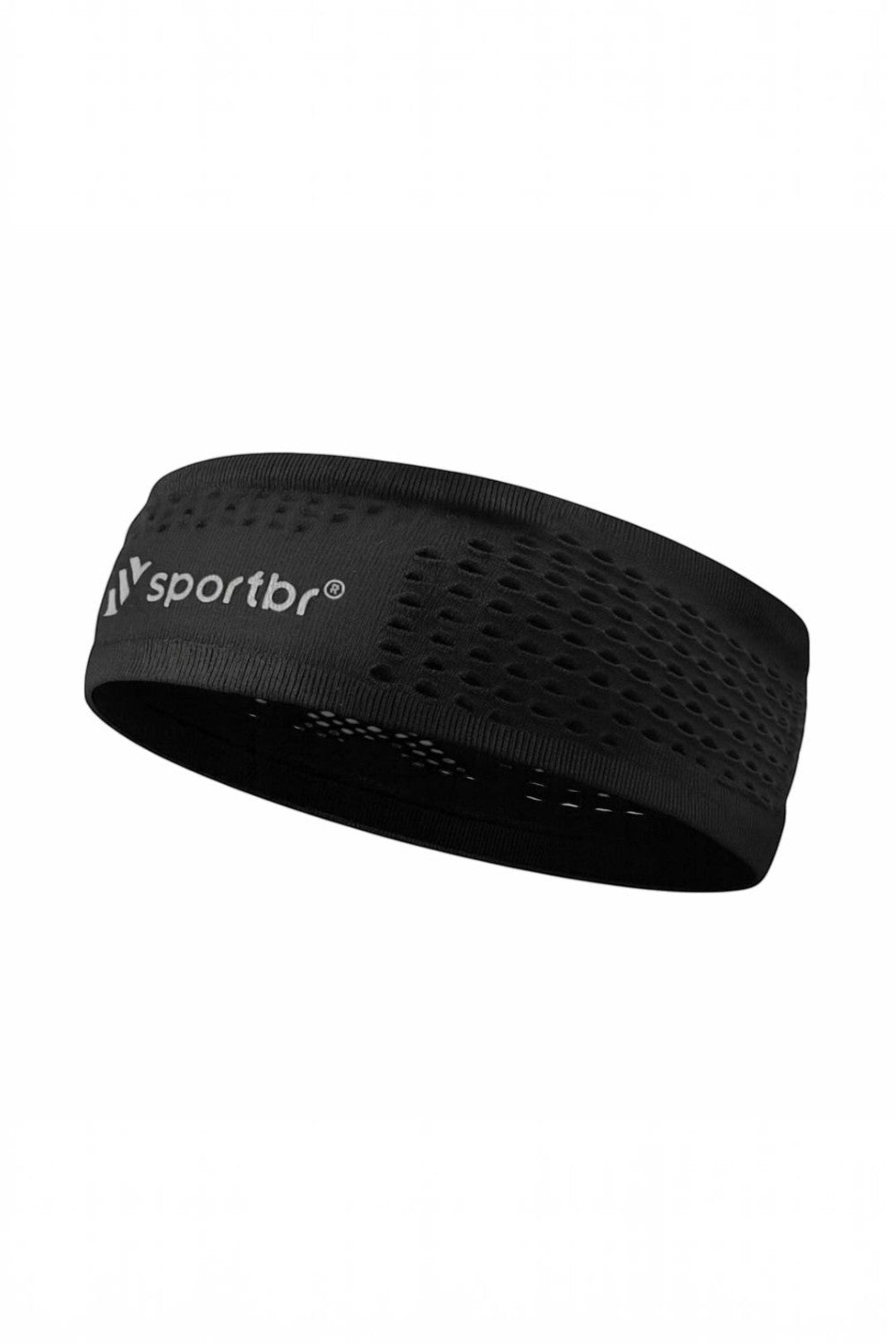 Faixa de cabelo esportiva preta SPORTBR com design respirável e sem costura para treinos de alta performance.