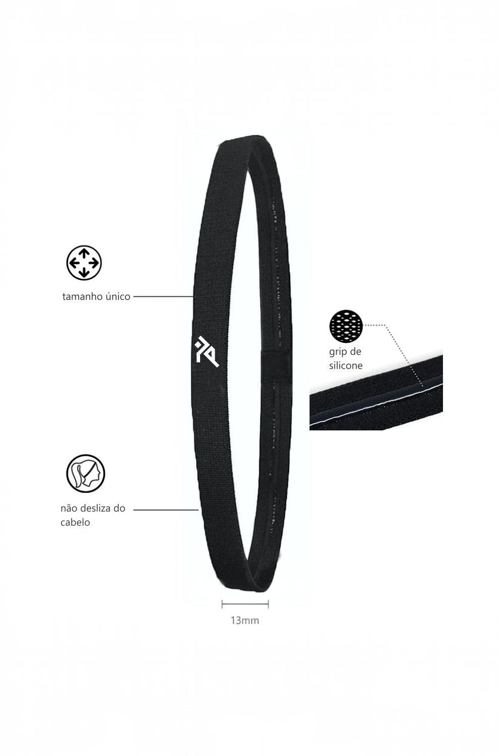 Faixa de cabelo esportiva fina preta SPORTBR com silicone antiderrapante interno para maior aderência no treino