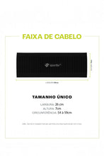 Faixa de cabelo preta SPORTBR com medidas técnicas de 26cm de largura e 7cm de altura para esportes