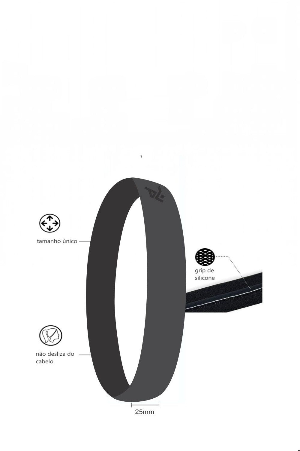 Faixa de cabelo preta SPORTBR com 2,5cm de largura, grip de silicone interno e design elástico antiderrapante.