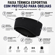 Faixa de cabelo esportiva térmica preta da SPORTBR com proteção para orelhas e logo refletivo, ideal para corrida no frio.