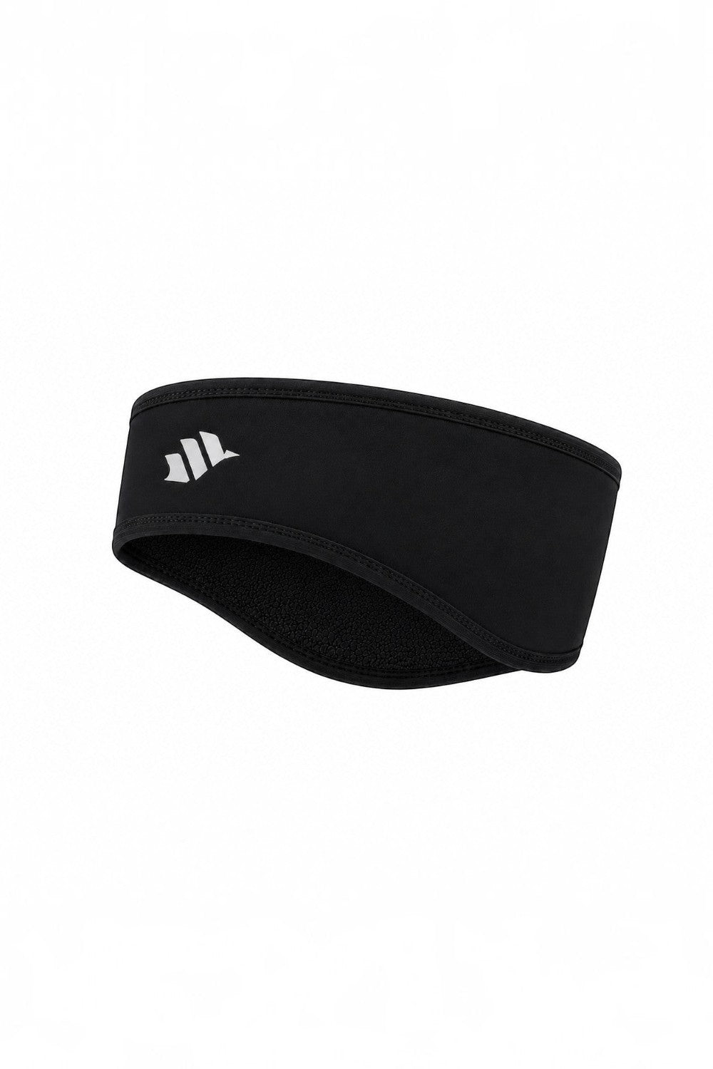 Faixa de cabelo esportiva térmica preta SPORTBR com forro em fleece, proteção para orelhas e logo refletivo.