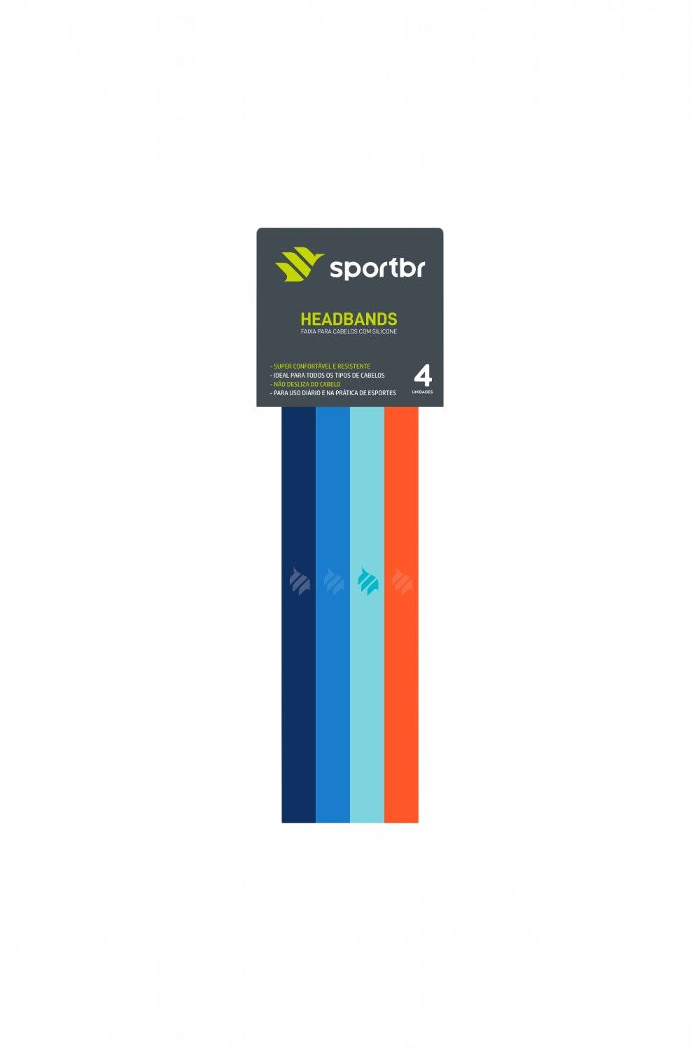 Kit com 4 faixas de cabelo esportivas finas SPORTBR nas cores azul e laranja com silicone antiderrapante