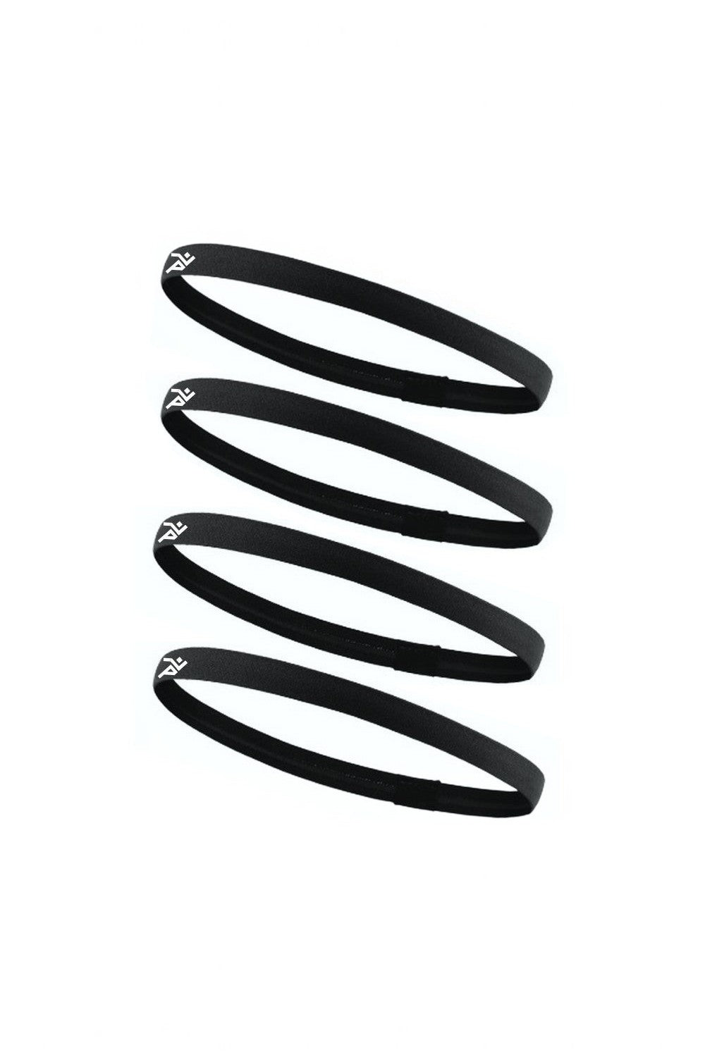 Kit com 4 faixas de cabelo esportivas pretas SPORTBR com silicone antiderrapante interno para treinos e corrida.