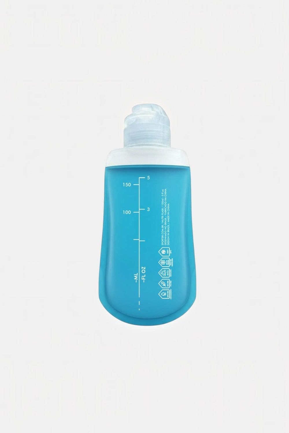 Garrafa dobrável SPORTBR Nutri Flask azul de 150ml em TPU flexível para géis de corrida com marcações de volume