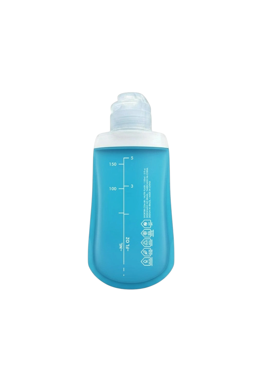Garrafa dobrável SPORTBR Nutri Flask azul de 150ml em TPU flexível para géis de corrida com marcações de volume