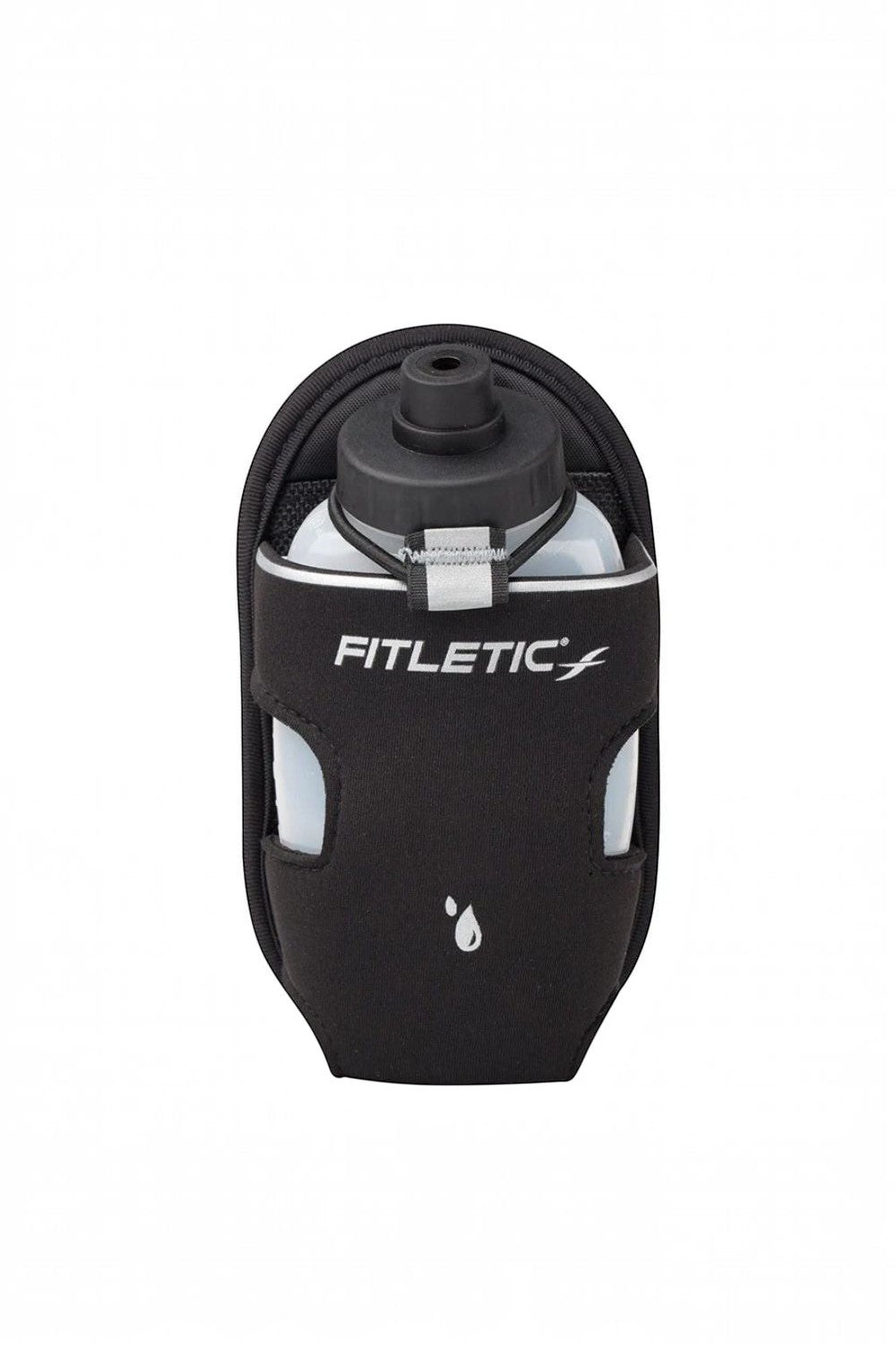 Garrafa de hidratação Fitletic de 240ml com suporte de neoprene preto para cinto de corrida, vendida pela SPORTBR.