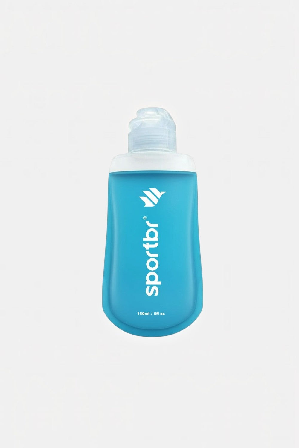 Garrafa flexível SPORTBR Nutri Flask azul de 150ml para gel de corrida, feita em TPU texturizado com tampa de vedação.