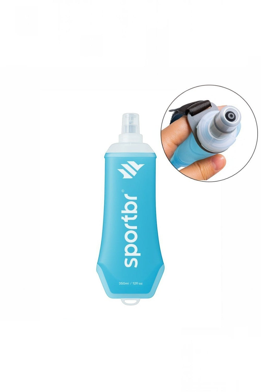 Garrafa soft flask azul SPORTBR de 350ml com alça ajustável ergonômica e válvula de mordida para corrida