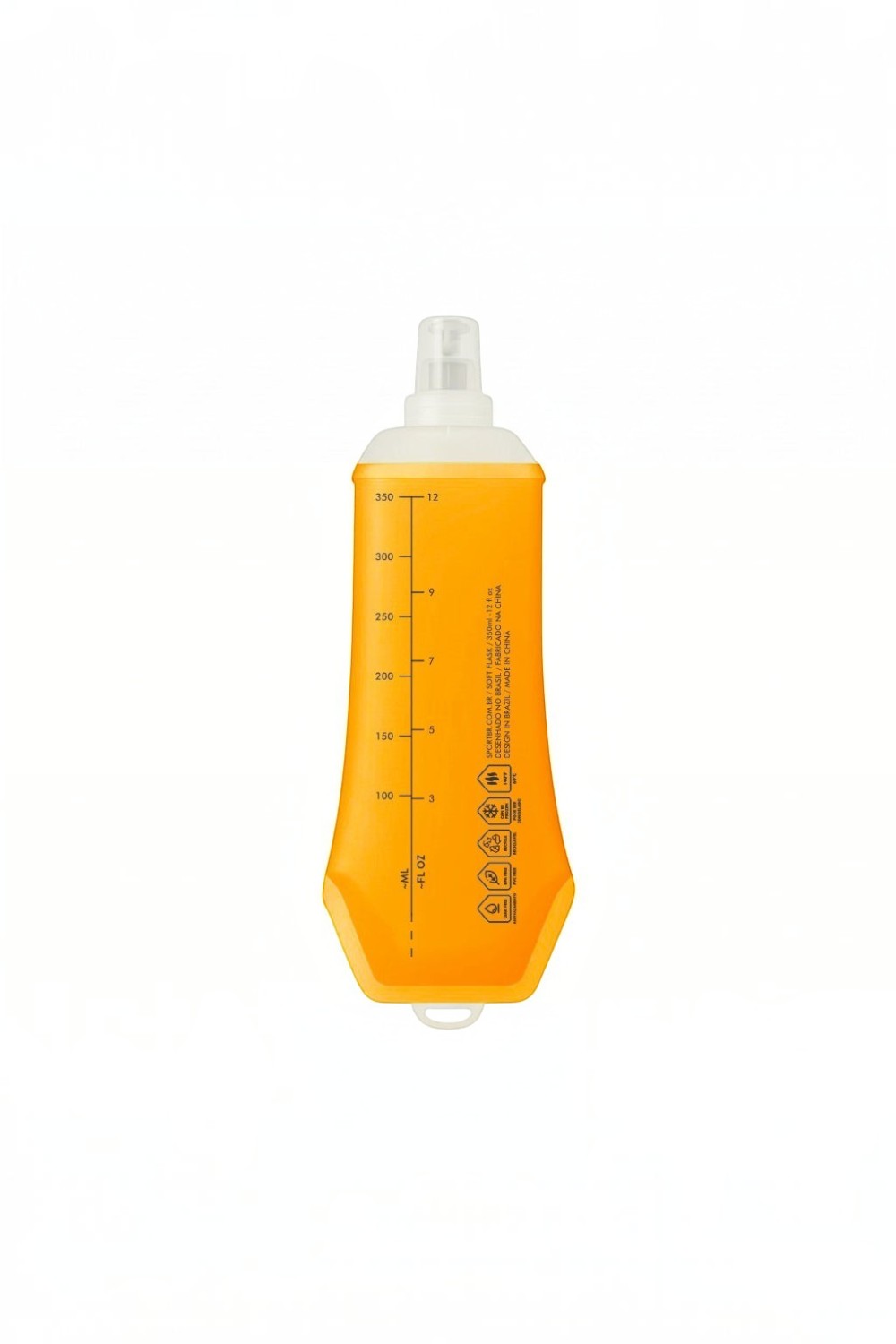 Garrafa Squeeze Soft Flask SPORTBR de 350ml na cor laranja, flexível e compacta para hidratação em corridas.