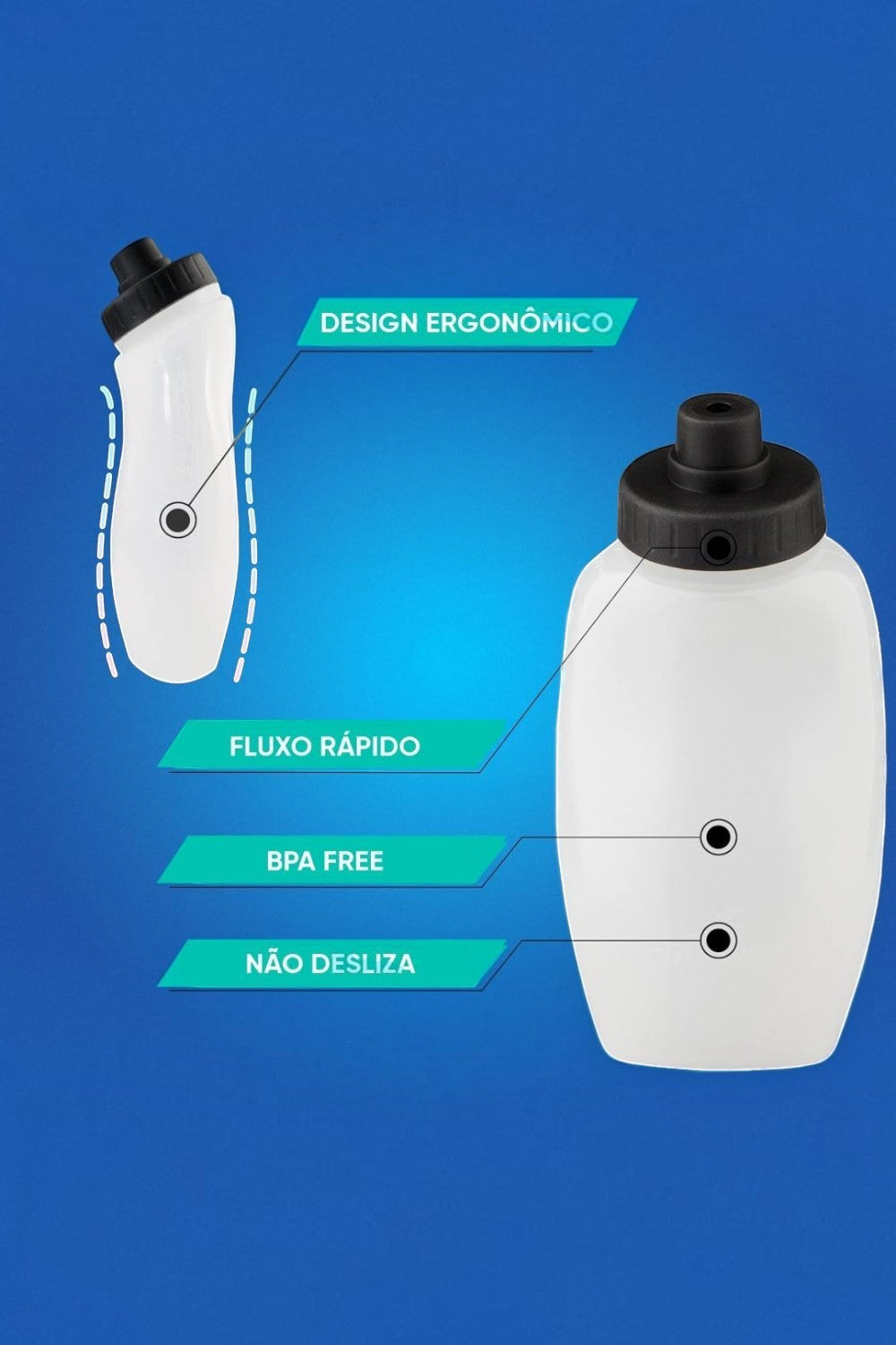 Par de garrafas de hidratação SPORTBR 360ml com design ergonômico, sistema de fluxo rápido e material livre de BPA.