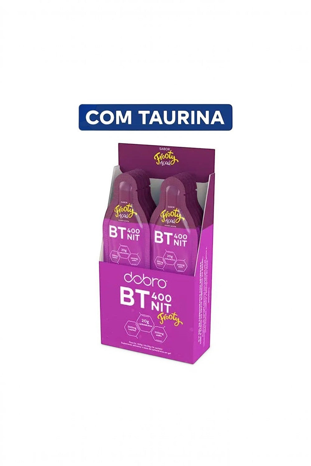 Caixa SPORTBR com 10 sachês de gel de carboidrato Dobro BT 400 sabor açaí Frooty para performance esportiva