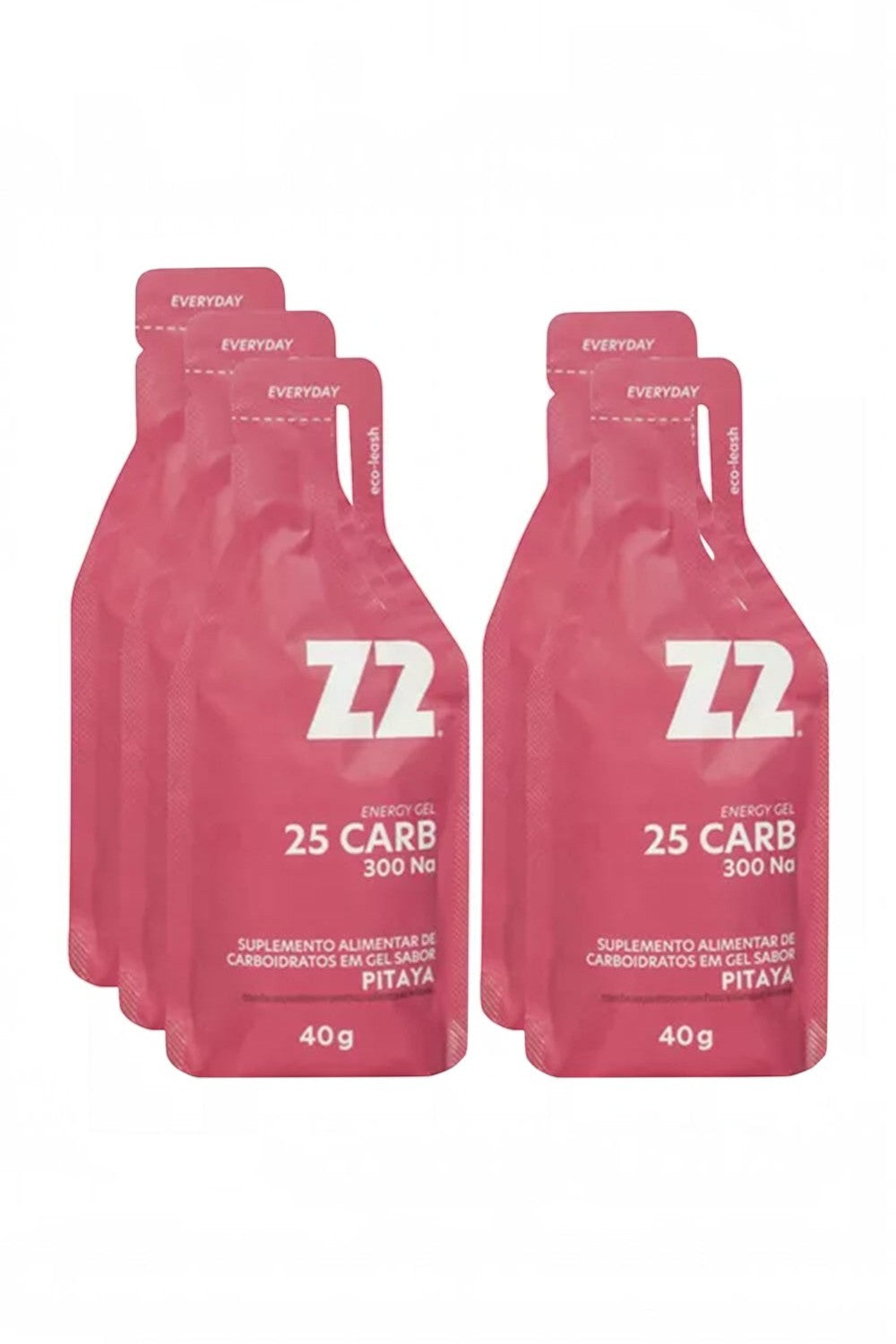 Sachês de Energy Gel Z2 SPORTBR sabor pitaya com 25g de carboidrato e 300mg de sódio para performance esportiva