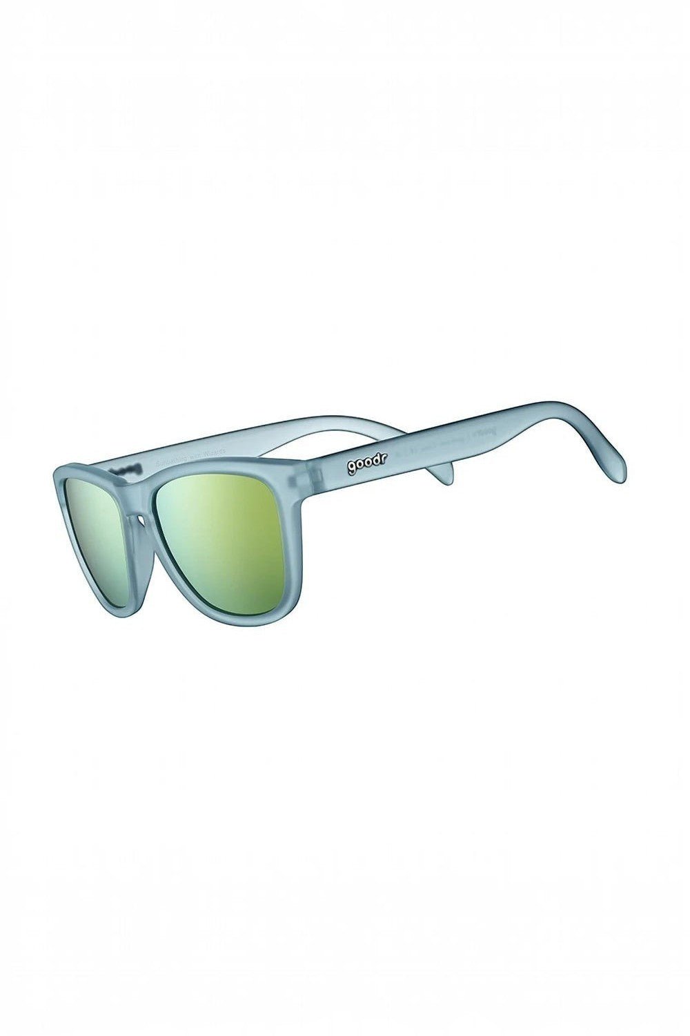 Óculos de sol SPORTBR Goodr Sunbathing with Wizards com armação verde e lentes espelhadas amarelas polarizadas.