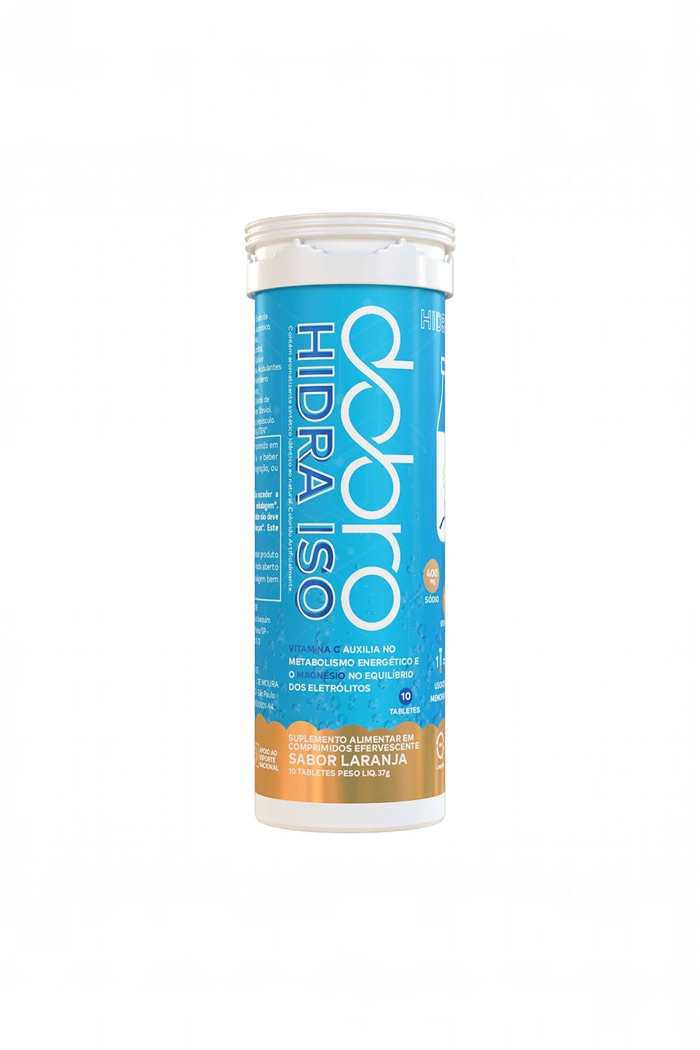Tubo de repositor eletrolítico efervescente Hidra Iso sabor laranja da marca SPORTBR com 10 tabletes.