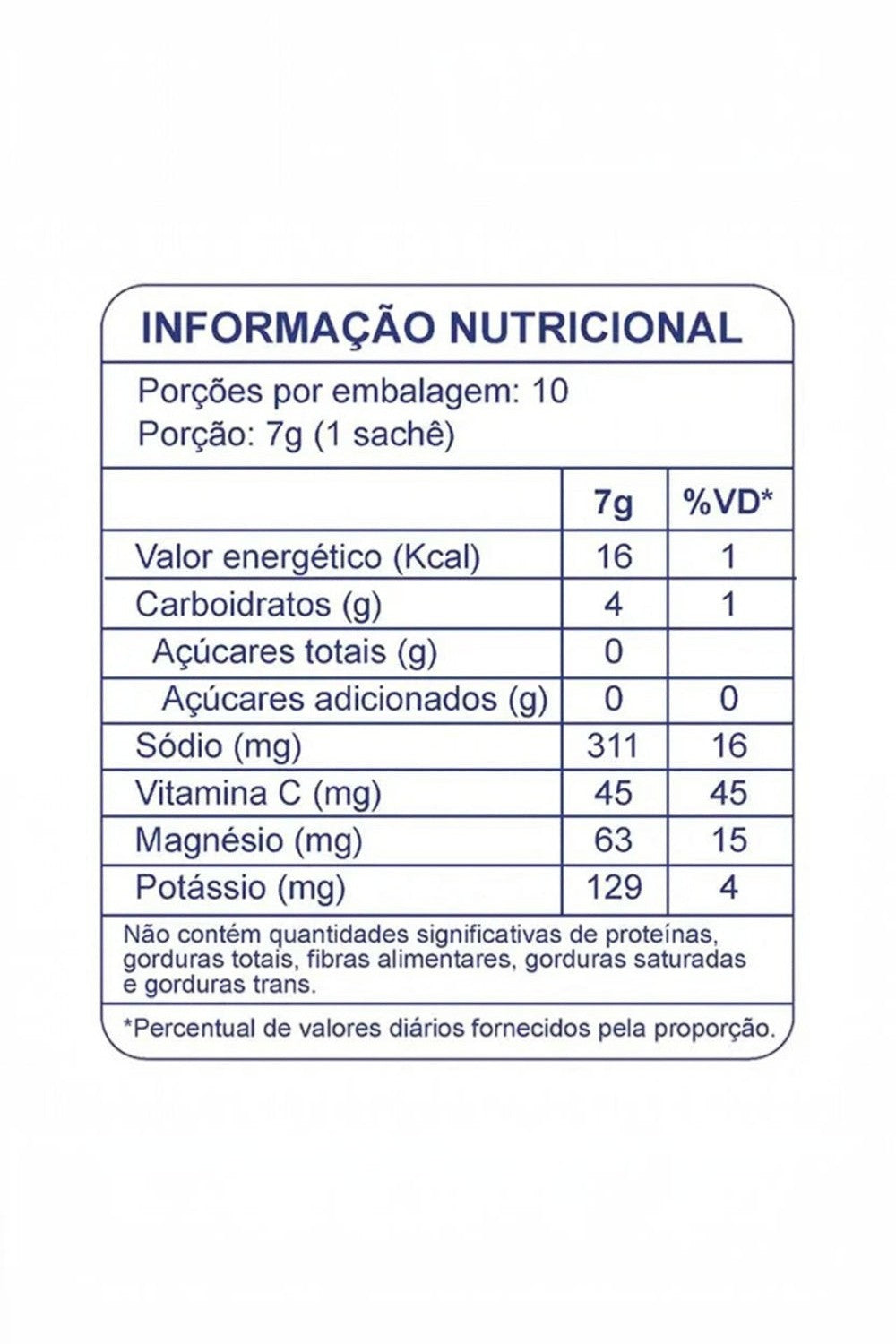 Tabela de informação nutricional do suplemento HIDRA Eletrólitos em pó da SPORTBR, detalhando nutrientes por sachê.