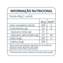 SPORTBR Caixa 10 Sachês Gel de Hidratação Hidro Gel Tech Dobro 45g Neutro com Cafeína para Performance. Tabela nutricional com porção de 40g (1 sachê), valor energético, carboidratos, açúcares totais, açúcares adicionados, sódio e cafeína.