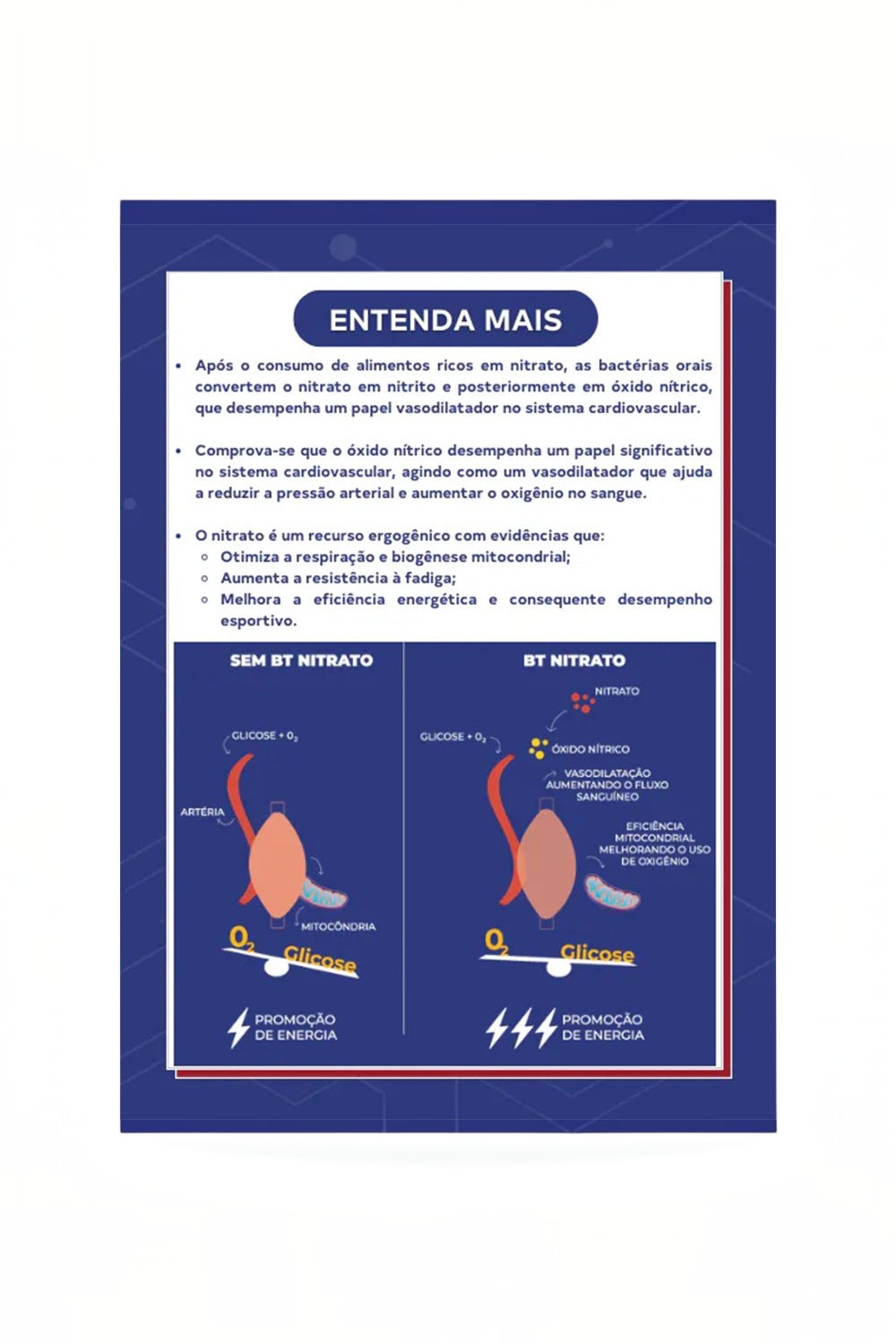 Infográfico SPORTBR explicando os benefícios do BT Nitrato Gel para eficiência energética e performance esportiva