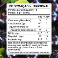 SPORTBR Sachê LIQUIDZ Eletrólitos em Pó 5g Sabor Jabuticaba: Tabela nutricional com valores de energia, carboidratos, sódio, magnésio e potássio.