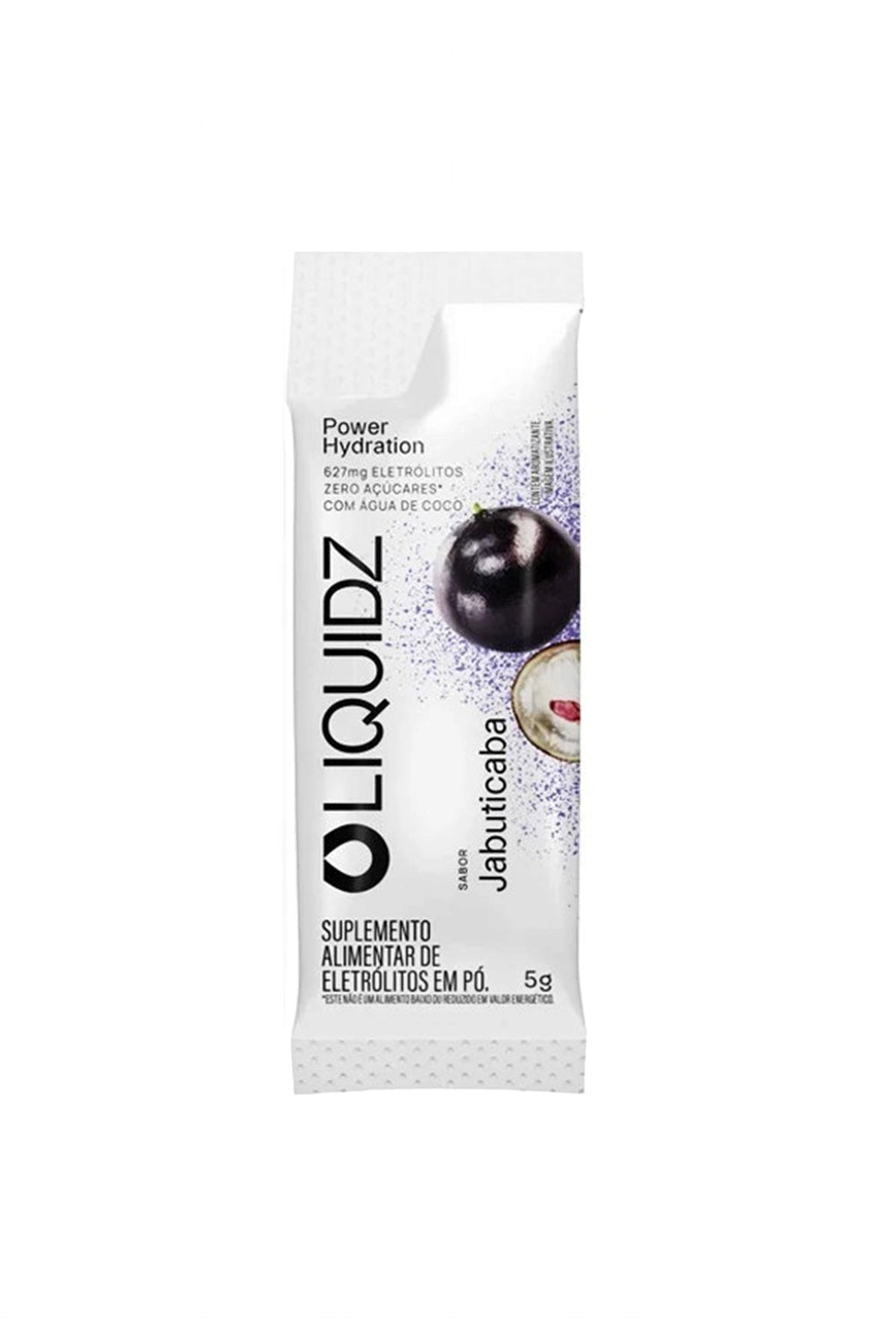 Sachê de eletrólitos em pó SPORTBR LIQUIDZ sabor jabuticaba, suplemento para hidratação com sais minerais.