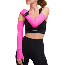 Manguito esportivo SPORTBR rosa com abertura para relógio e encaixe para dedo, ideal para corrida.