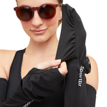 SPORTBR manguito esportivo térmico preto com luva integrada e abertura para relógio, ideal para corrida.