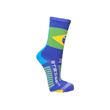 Meia cano alto Steigen Brasil azul com detalhes em verde, amarelo e branco. Ideal para esportes.