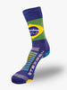 Meia cano alto SPORTBR com design da bandeira do Brasil, azul, verde e amarela, com logo Steigen.