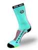Meia cano alto Steigen Licorice Allsorts azul-petróleo com detalhes em rosa e preto, tecnologia anti-bolhas.
