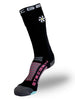 Meia cano alto preta da SPORTBR com detalhes em rosa e cinza, logo da marca e estampa Night Vision.