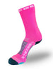 Meia cano alto rosa da SPORTBR com detalhes em azul e listras, ideal para corrida e esportes.
