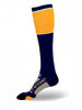 Meia cano inteiro SPORTBR azul marinho com detalhes em amarelo e branco, tecnologia anti bolhas.