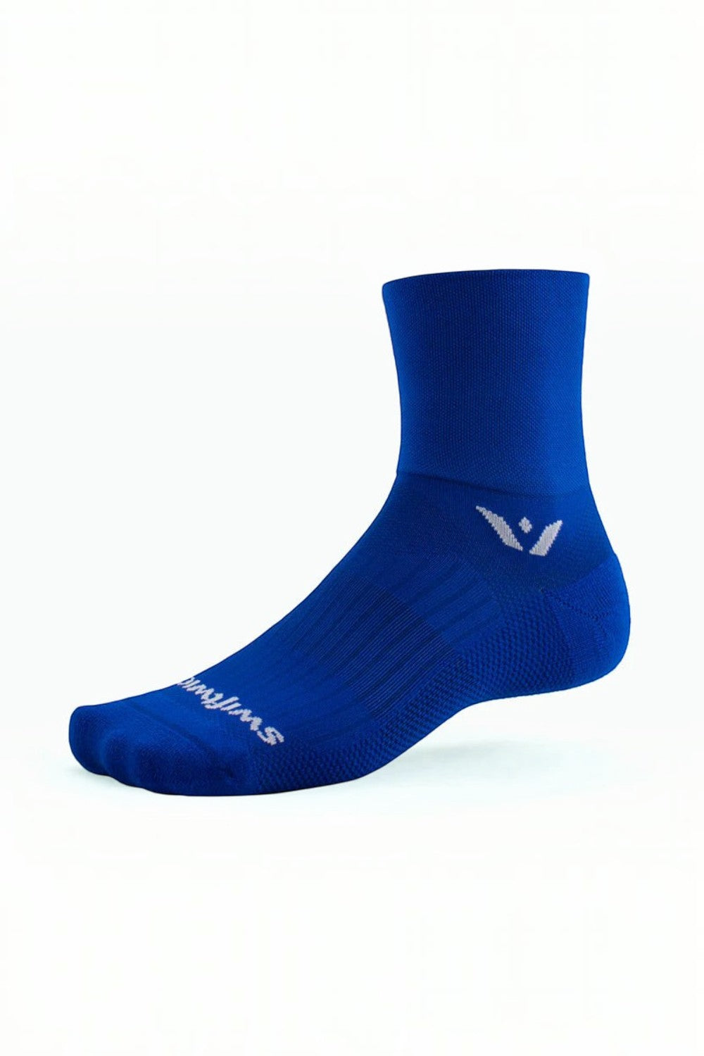 Meia de compressão SPORTBR Swiftwick Aspire Four azul cobalto de cano médio para ciclismo e corrida