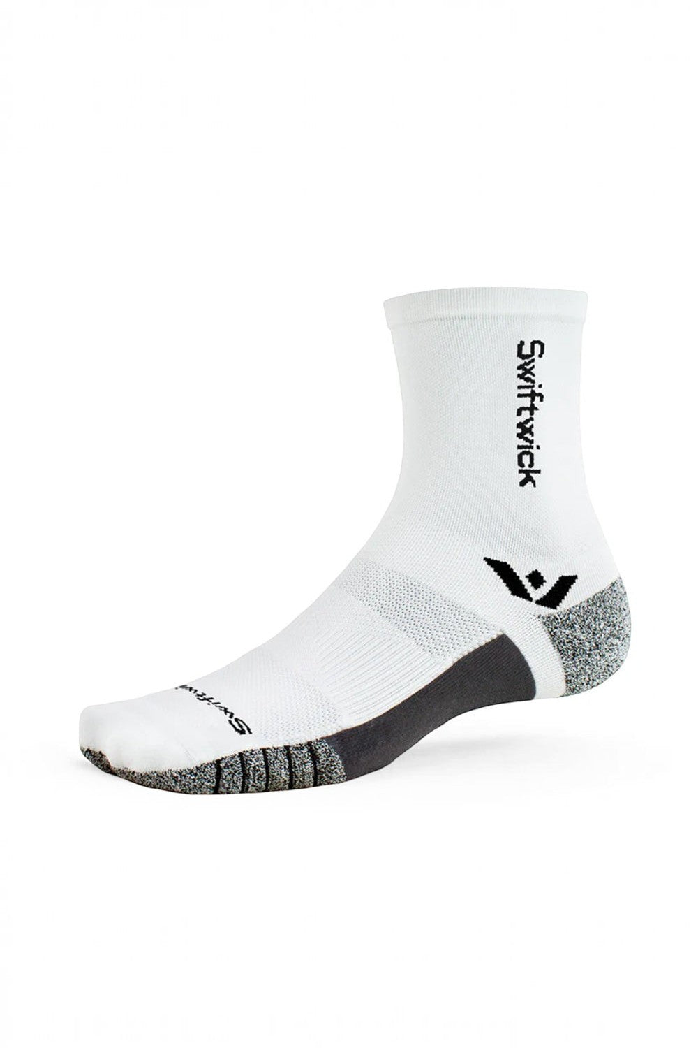 Meia de compressão SPORTBR Swiftwick Flite XT branca com tecnologia AnkleLock e GripDry para estabilidade esportiva